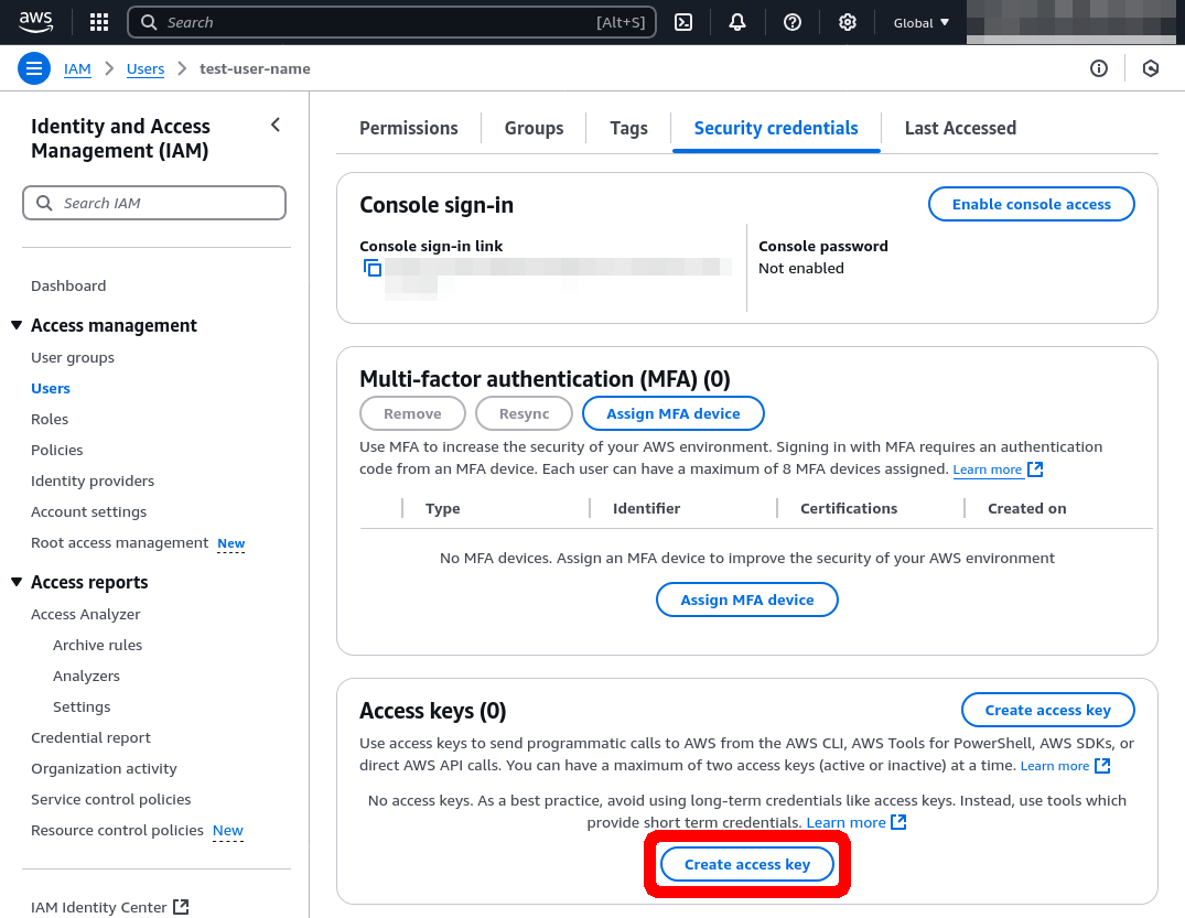 AWS Create access key